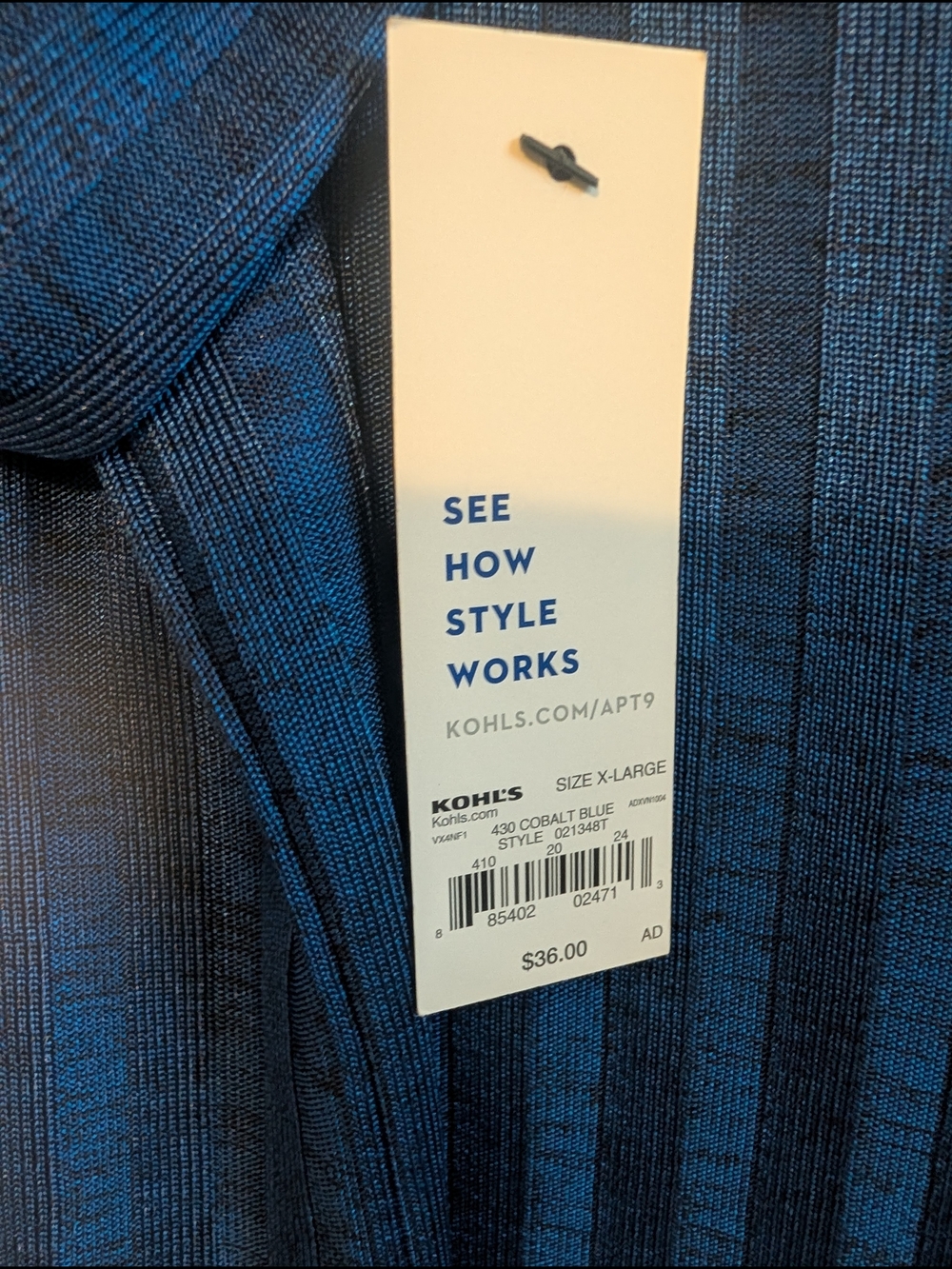 Apt. 9 Cobalt Blue and Black Ribbed V-Neck Top